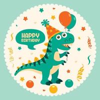 carte d'anniversaire avec personnage de dinosaure vecteur