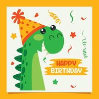 carte d'anniversaire avec personnage de dinosaure vecteur