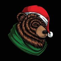 tête d'ours portant une écharpe et un bonnet de noel illustration vectorielle vecteur