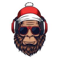 bigfoot head saison noël portant un casque vector illustration