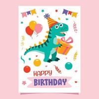 carte d'anniversaire avec personnage de dinosaure vecteur