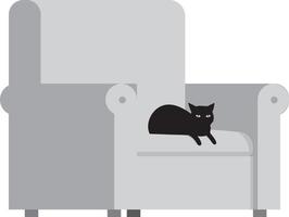 Chat noir sur canapé, illustration, vecteur sur fond blanc.