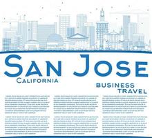 contour de l'horizon de san jose en californie avec des bâtiments bleus et un espace de copie. vecteur