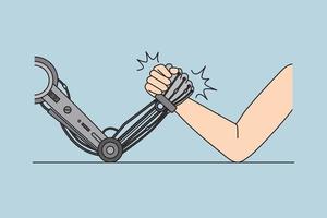 technologies artificielles et concept de concurrence. mains d'humains et de robots en compétition dans les technologies de combat de puissance de force contre les humains illustration vectorielle vecteur