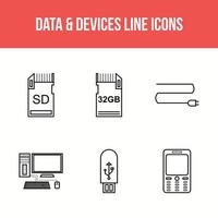 icônes de ligne de données et de périphériques vecteur