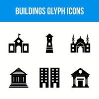 icônes de glyphe de bâtiment et de points de repère vecteur