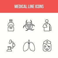 6 icônes de ligne médicale vecteur