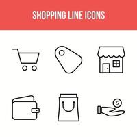 six icônes de ligne de magasinage vecteur