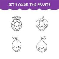 jeu de coloriage kawaii fruits heureux vecteur