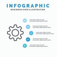 icône de ligne d'engrenage de réglage de rouage avec fond d'infographie de présentation en 5 étapes vecteur