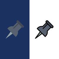 icônes de broche de marqueur plat et ligne remplie icône ensemble vecteur fond bleu