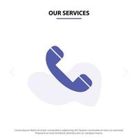 nos services appeler contact téléphone téléphone glyphe solide icône modèle de carte web vecteur