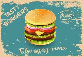 Fast food burger menu grunge vintage vecteur