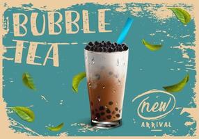 Bubble Tea nouvelle annonce d'arrivée dans un style grunge vintage vecteur