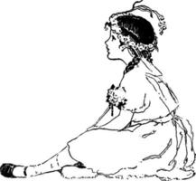 fille assise, illustration vintage. vecteur