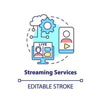 icône de concept de services de streaming. affaires et divertissements. illustration de la ligne mince de l'idée abstraite du premier service numérique. dessin de contour isolé. trait modifiable. vecteur