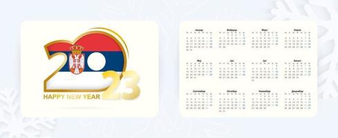 calendrier de poche horizontal 2023 en langue serbe. icône du nouvel an 2023 avec le drapeau de la serbie. vecteur