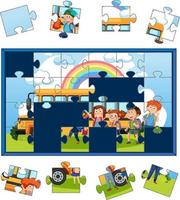 jeu de puzzle photo pour les enfants de l'école vecteur