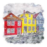 bergen noway croquis aquarelle illustration dessinée à la main vecteur