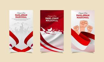 célébration de la journée des héros de la collection d'histoires de conception indonésienne. hari pahlawan est la conception de la journée des héros indonésiens avec un style vertical vecteur