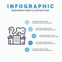 icône de ligne d'énergie nucléaire de l'industrie d'usine avec fond d'infographie de présentation en 5 étapes vecteur