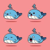 illustration vectorielle d'emoji de baleine kawaii vecteur