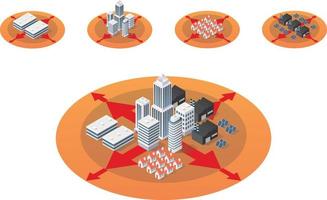 isométrique du concept d'urbanisation du paysage urbain vecteur