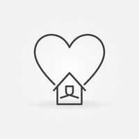 maison avec icône linéaire de coeur. rester à la maison symbole de vecteur