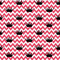 modèle sans couture de vecteur. couronne de princesse noire sur fond blanc-rouge en zigzag. vacances, emballage, papier, cadeau, cadeau, tissu, tissu, noël, bébé, anniversaire, nouvel an et concept royal.