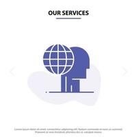 nos services global marketing finance global marketing externaliser icône de glyphe solide modèle de carte web vecteur