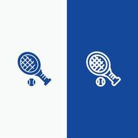 balle raquette tennis sport ligne et glyphe icône solide bannière bleue ligne et glyphe icône solide bannière bleue vecteur