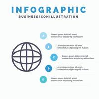 icône de ligne d'éducation internet world globe avec fond d'infographie de présentation en 5 étapes vecteur