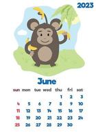 le calendrier des enfants pour 2023 avec de jolis hiéroglyphes sur toutes les pages est orné d'adorables animaux vecteur