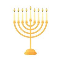 hanukkah menorah isolée. symbole traditionnel de hanukah judaïque. bougeoir juif avec neuf bougies sur fond blanc. illustration vectorielle plane vecteur