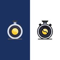 horloge concentration méditation pratique icônes plat et ligne remplie icône ensemble vecteur fond bleu