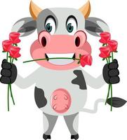 vache avec des fleurs, illustration, vecteur sur fond blanc.