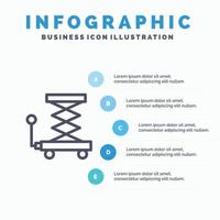 icône de ligne de ciseaux de construction de voiture avec fond d'infographie de présentation en 5 étapes vecteur