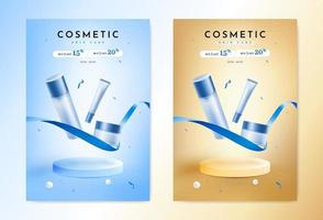 ensemble de modèle d'affiche de produits cosmétiques bleus vecteur