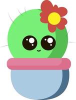 mignon petit cactus avec fleur, illustration, vecteur sur fond blanc.