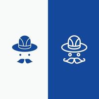 casquette chapeau canada ligne et glyphe icône solide bannière bleue ligne et glyphe icône solide bannière bleue vecteur