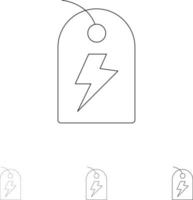 tag sign power energy jeu d'icônes de ligne noire audacieuse et mince vecteur
