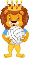 Lion avec volley-ball, illustration, vecteur sur fond blanc.