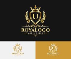 logo royal élégant de marque de luxe. modèle de logo royal lettre u. vecteur