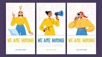 nous recrutons des affiches avec des femmes responsables rh vecteur