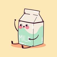 heureux mignon souriant lait kawaii drôle. personnage de mascotte de lait. vecteur