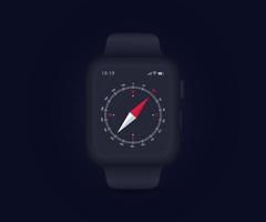 smartwatch boussole app ui ux gui concept, carte gps app sur la navigation à l'écran, regarder la météo, boussole d'application pour navigateur, carte d'application, technologie de navigation nord ouest sud est, illustration vectorielle vecteur