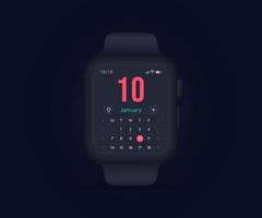 concept d'application de planificateur de calendrier de montre intelligente, calendrier d'activités horloge ui ux, agenda de calendrier de montre-bracelet application de réunion de planification annuelle, événements de calendrier, rendez-vous, remise en forme d'événement, image vectorielle vecteur