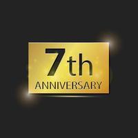assiette carrée en or logo élégant célébration du 7e anniversaire vecteur