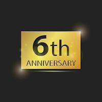 assiette carrée en or logo élégant célébration du 6e anniversaire vecteur