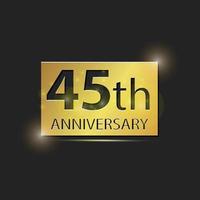 plaque carrée dorée logo élégant célébration du 45e anniversaire vecteur